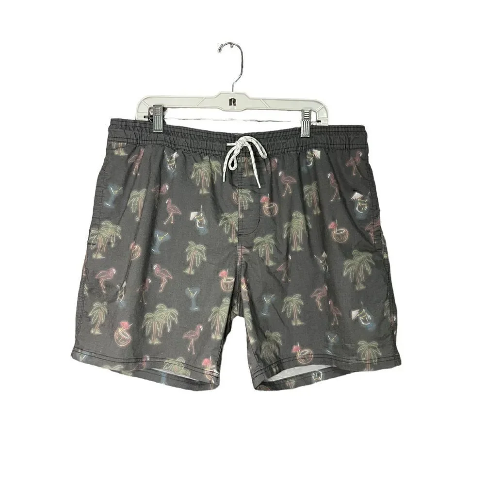 Goodfellow Flamingo & Palm Trees Swim Trunks - Men’s XL‎